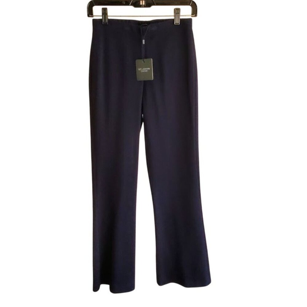 St. John Caviar Kasia Navy Knit Pants Size 2 Wool Blend Pull-On NWT